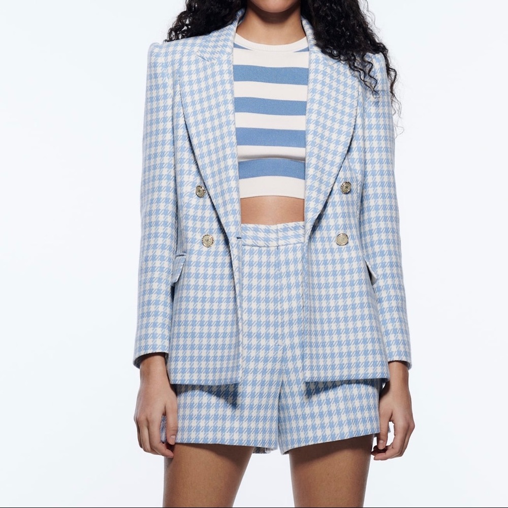 Zara Blue Houndstooth Blazer - Picture 4 of 6